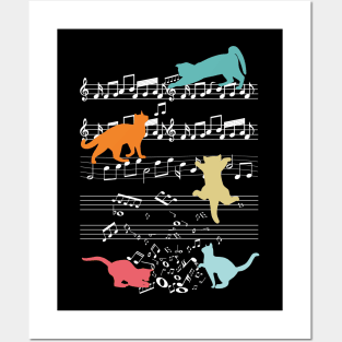 Cats Playing With Music Notes Posters and Art